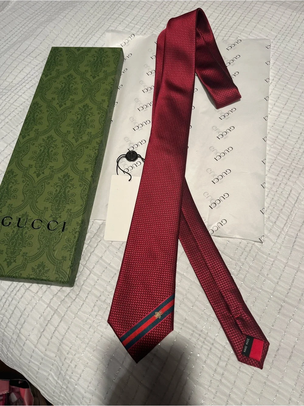 Gucci Maroon Silk Tie with Signature Green-Red Web Stripe